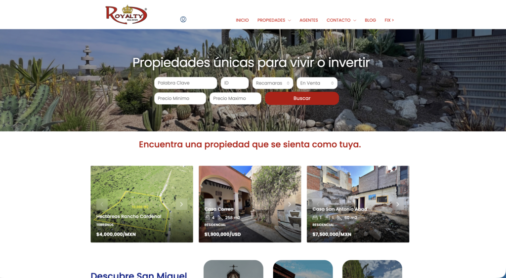 Royalty Real Estate: sitio web inmobiliario